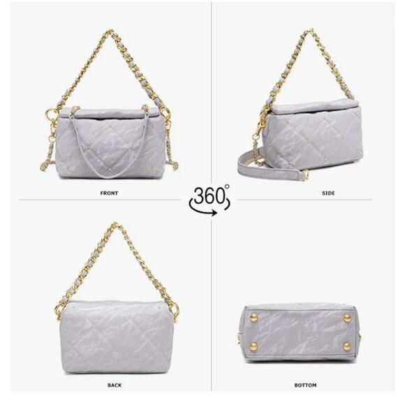 Quilted Crossbody Bag 7.4"× 2.9"× 4.7" PU Shoulder 2 Chain Straps extending 44" - Picture 2 of 6